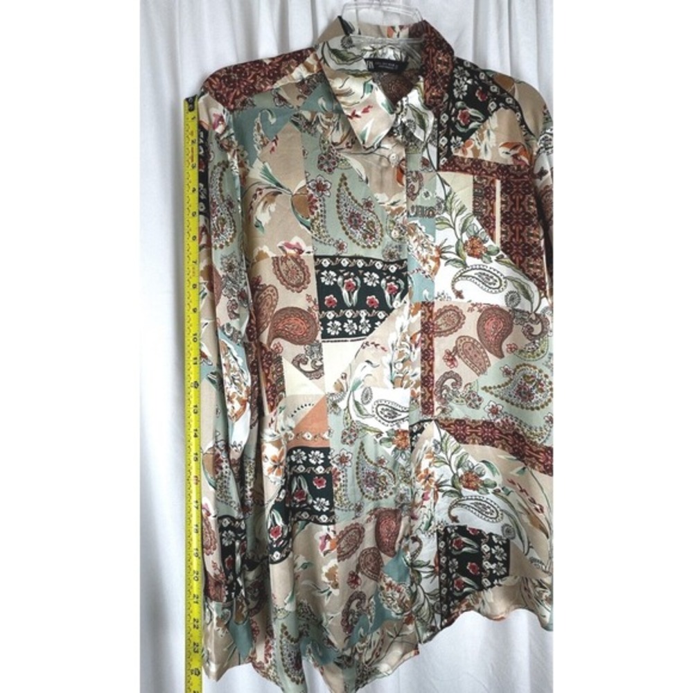 ZARA Patchwork Paisley Print Button Down Shirt Long Sleeve L Fairycore 54-10 - Picture 9 of 12